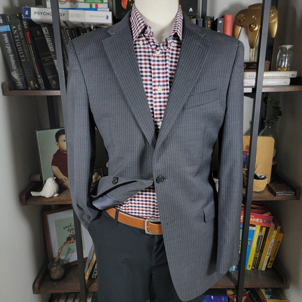 Tommy Hilfiger Men's Sport Coat Blazer Two Button Gray Striped‎ Wool Size 40L